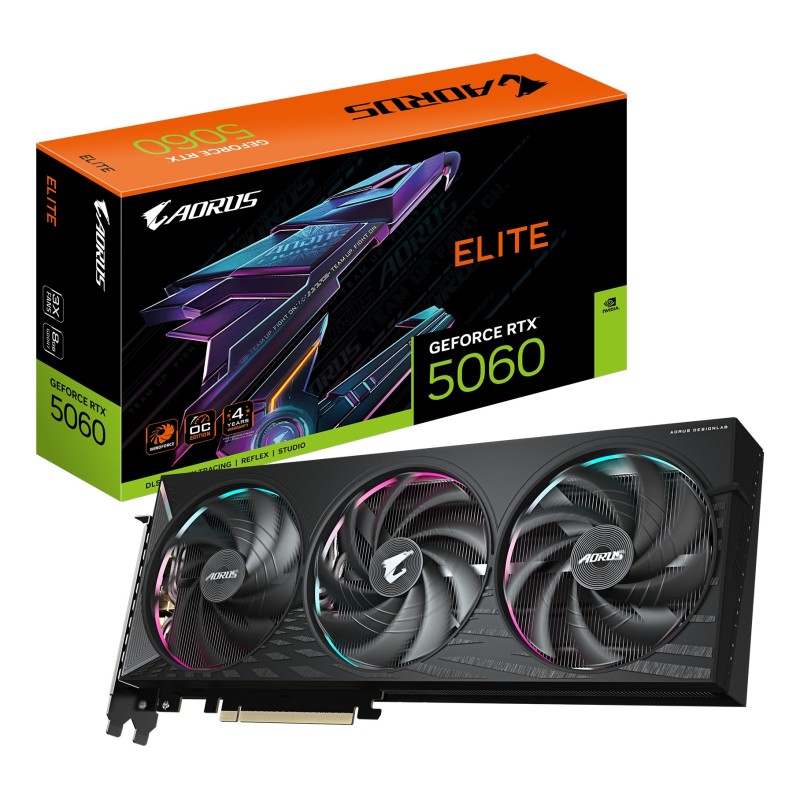 GIGABYTE AORUS GeForce RTX 5060 ELITE 8G Carte Graphique - 8GB GDDR7, 128bit, PCI-E 5.0, 2722 MHz Fréquence du cœur, 3 x