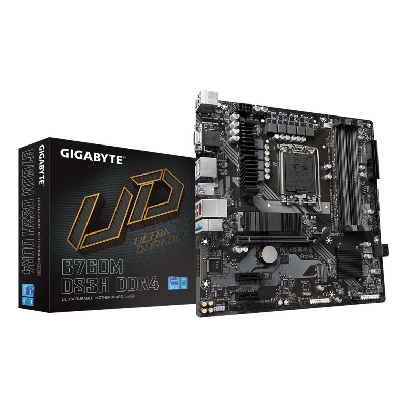 GIGABYTE B760M DS3H DDR4 Carte Mère - Prend en charge les processeurs Intel Core de 14e génération, VRM numérique 6+2+1 phases,