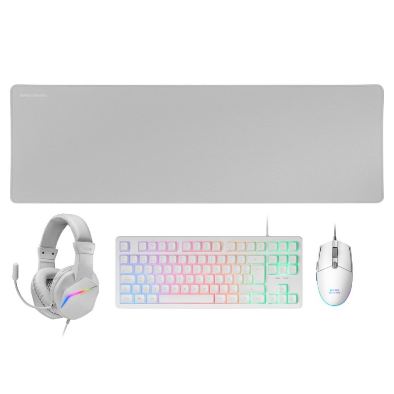 Mars Gaming MCP-RGB3W clavier Souris incluse USB Français Blanc