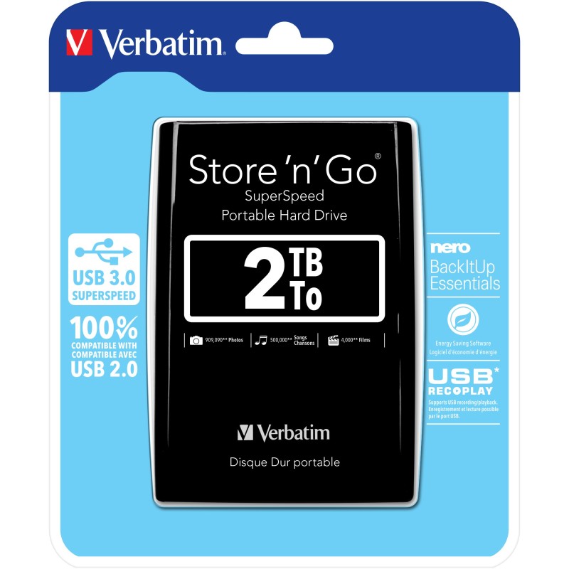 Verbatim Disque dur portable USB Store 'n' Go 3.0, 2 To, noir
