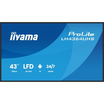 iiyama LH4364UHS-B1AG Écran d'affichage dynamique Écran plat de signalisation numérique 109,2 cm (43") LED Wifi 500 cd m² 4K