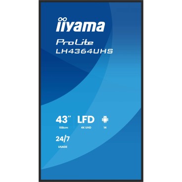 iiyama LH4364UHS-B1AG Écran d'affichage dynamique Écran plat de signalisation numérique 109,2 cm (43") LED Wifi 500 cd m² 4K