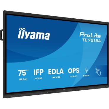 iiyama TE7515A-B1AG Écran d'affichage dynamique Écran plat interactif 190,5 cm (75") Wifi 550 cd m² 4K Ultra HD Noir Écran
