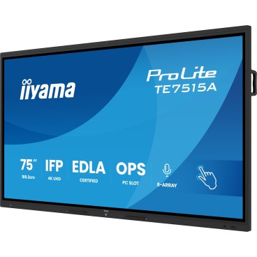 iiyama TE7515A-B1AG Écran d'affichage dynamique Écran plat interactif 190,5 cm (75") Wifi 550 cd m² 4K Ultra HD Noir Écran