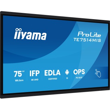 iiyama PROLITE TE7514MIS-B2AG Écran plat de signalisation numérique 190,5 cm (75") LCD Wifi 435 cd m² 4K Ultra HD Noir Écran