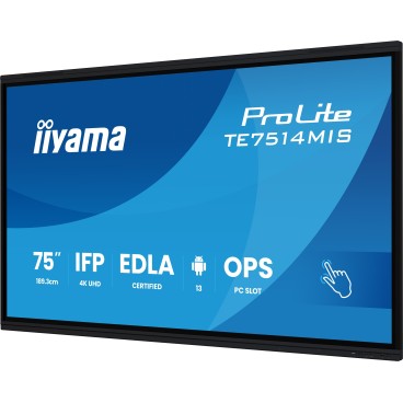iiyama PROLITE TE7514MIS-B2AG Écran plat de signalisation numérique 190,5 cm (75") LCD Wifi 435 cd m² 4K Ultra HD Noir Écran