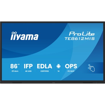 iiyama TE8612MIS-B4AG Écran d'affichage dynamique Écran plat interactif 2,17 m (85.6") LCD Wifi 400 cd m² 4K Ultra HD Noir