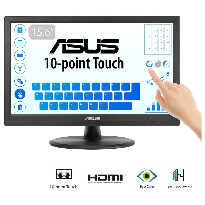 ASUS VT168HR écran plat de PC 39,6 cm (15.6") 1366 x 768 pixels WXGA LED Écran tactile Noir