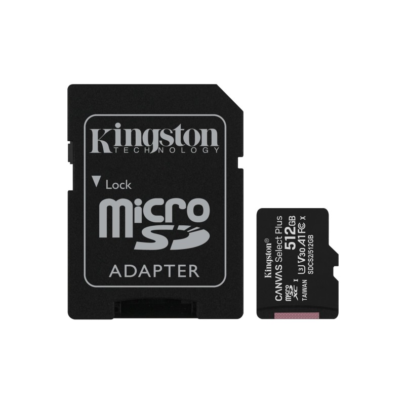 Kingston Technology Canvas Select Carte micSDXC Plus 100R A1 C10 de 512 Go + ADP