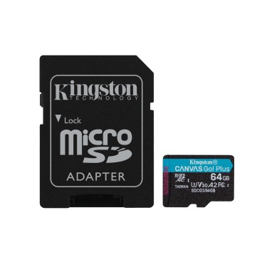 Kingston Technology Canvas Go! Plus Carte microSDXC Canvas Go Plus 170R A2 U3 V30 de 64 Go + ADP