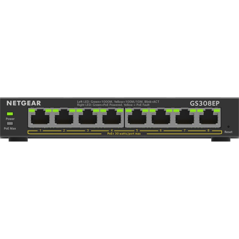 NETGEAR 8-Port Gigabit Ethernet PoE+ Plus Switch (GS308EP) Géré L2 L3 Gigabit Ethernet (10 100 1000) Connexion Ethernet,