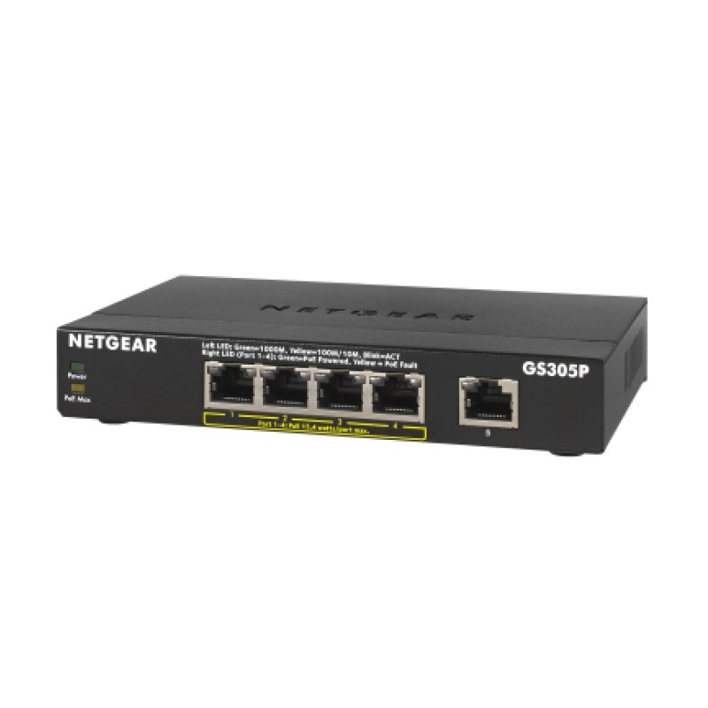 NETGEAR GS305Pv2 Non-géré Gigabit Ethernet (10 100 1000) Connexion Ethernet, supportant l'alimentation via ce port (PoE) Noir