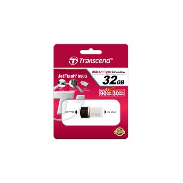 Transcend JetFlash 890 32GB lecteur USB flash 32 Go USB Type-A   USB Type-C 3.2 Gen 1 (3.1 Gen 1) Noir, Argent