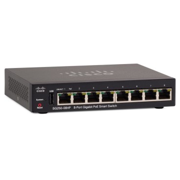 Cisco SG250-08HP Géré L2 L3 Gigabit Ethernet (10 100 1000) Connexion Ethernet, supportant l'alimentation via ce port (PoE) Noir