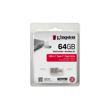 Kingston Technology DataTraveler microDuo 3C 64GB lecteur USB flash 64 Go USB Type-A   USB Type-C 3.2 Gen 1 (3.1 Gen 1) Noir