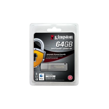 Kingston Technology DataTraveler Locker+ G3 64GB lecteur USB flash 64 Go USB Type-A 3.2 Gen 1 (3.1 Gen 1) Argent