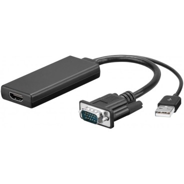 Goobay 67816 câble vidéo et adaptateur 0,1 m USB Type-A + VGA (D-Sub) HDMI Noir