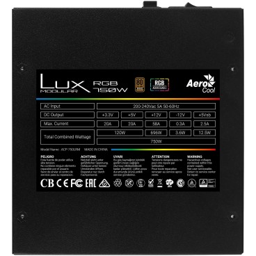 Aerocool LUX RGB 750M unité d'alimentation d'énergie 750 W 20+4 pin ATX Noir
