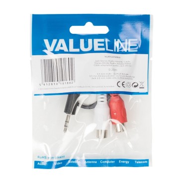 Valueline VLAP22250B02 câble audio 0,2 m 3,5mm 2 x RCA Noir, Rouge, Blanc