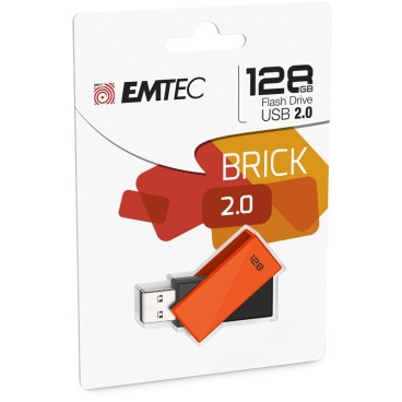 Emtec C350 Brick lecteur USB flash 128 Go USB Type-A 2.0 Noir, Orange