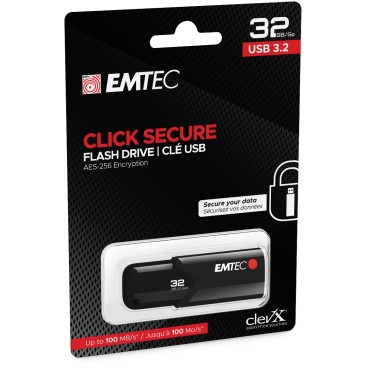 Emtec B120 Click Secure lecteur USB flash 32 Go USB Type-A 3.2 Gen 2 (3.1 Gen 2) Noir