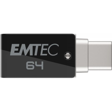 Emtec T260C lecteur USB flash 64 Go USB Type-A   USB Type-C 3.2 Gen 1 (3.1 Gen 1) Noir, Acier inoxydable