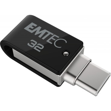 Emtec T260C lecteur USB flash 32 Go USB Type-A   USB Type-C 3.2 Gen 1 (3.1 Gen 1) Noir, Acier inoxydable