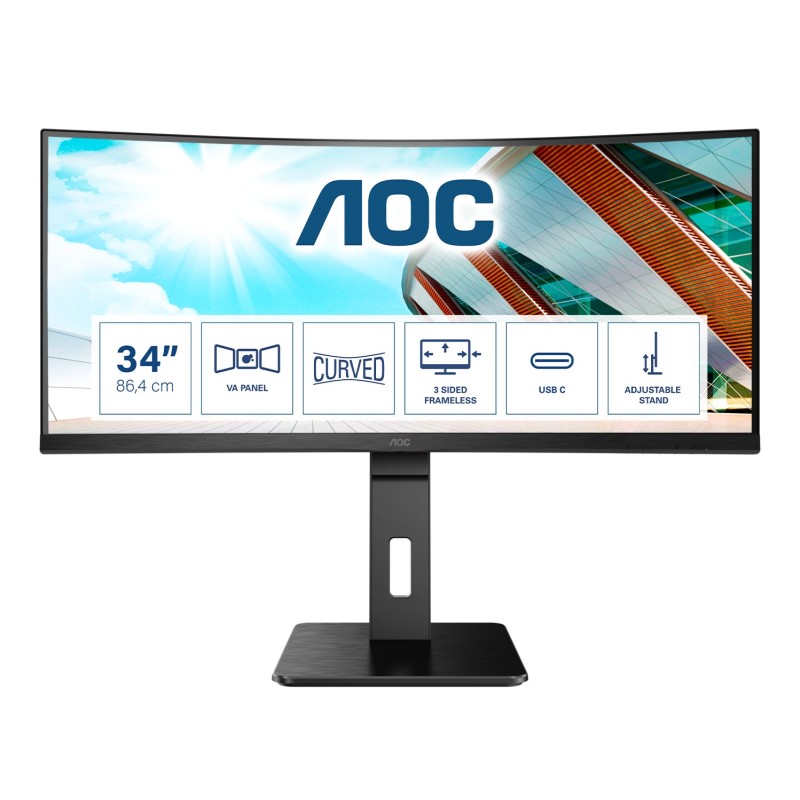 AOC CU34P2C écran plat de PC 86,4 cm (34") 3440 x 1440 pixels UltraWide Quad HD LED Noir