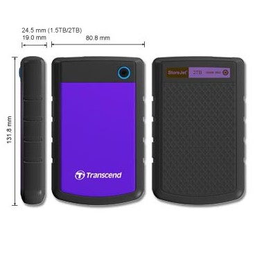 Transcend StoreJet 25H3P (USB 3.0), 2TB disque dur externe 2000 Go Noir, Violet