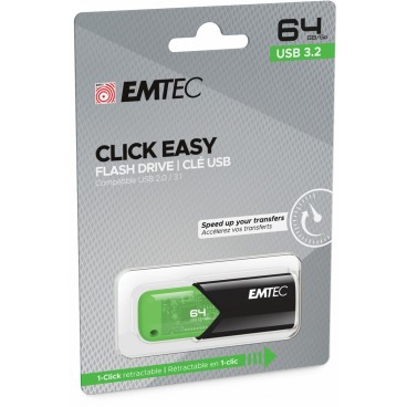Emtec Click Easy lecteur USB flash 64 Go USB Type-A 3.2 Gen 1 (3.1 Gen 1) Noir, Vert
