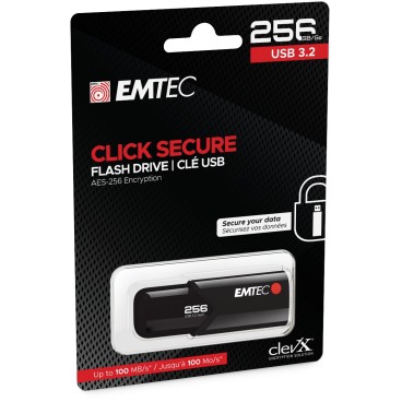 Emtec B120 Click Secure lecteur USB flash 256 Go USB Type-A 3.2 Gen 2 (3.1 Gen 2) Noir