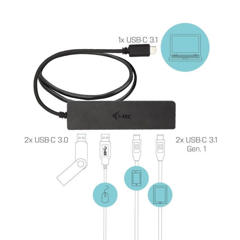 D2 Diffusion Hub USB-C 4 ports USB 3.0 pour PC, PC portable et MacBook