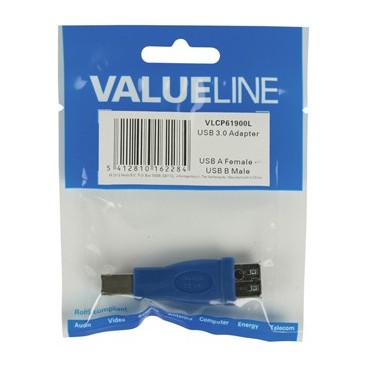 Valueline VLCP61900L changeur de genre de câble USB B USB A Bleu