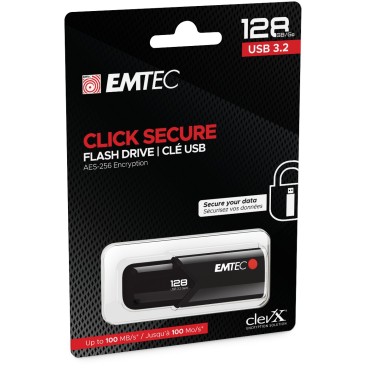 Emtec B120 Click Secure lecteur USB flash 128 Go USB Type-A 3.2 Gen 2 (3.1 Gen 2) Noir