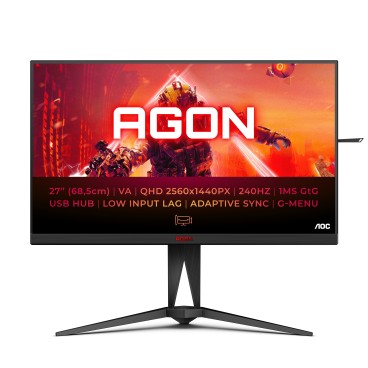 AOC AGON 5 AG275QZN EU écran plat de PC 68,6 cm (27") 2560 x 1440 pixels Quad HD Noir, Rouge
