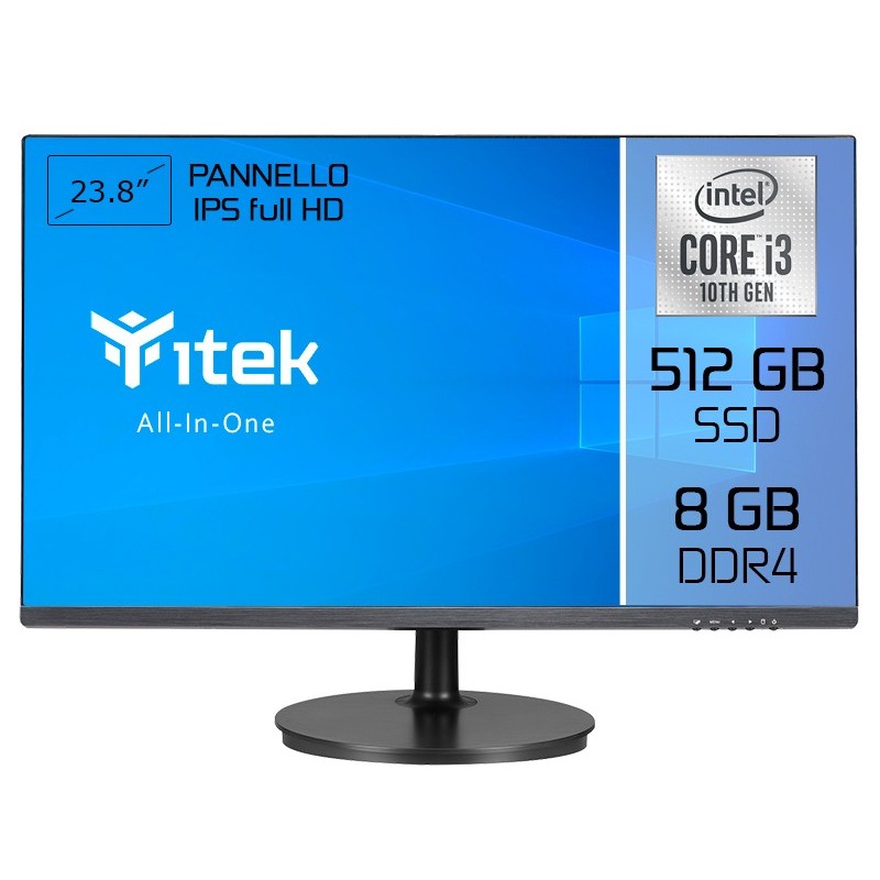 itek AIO Intel® Core™ i3 60,5 cm (23.8") 1920 x 1080 pixels 8 Go DDR4-SDRAM 512 Go SSD PC All-in-One Noir