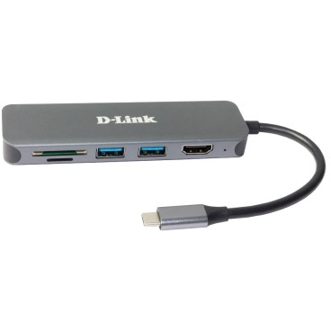 D-Link Hub USB-C 6-en-1 avec HDMI lecteur de carte alimentation DUB-2327