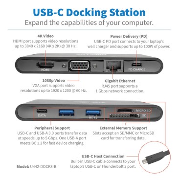 Station d'accueil - USB-C - VGA, HDMI, DP - GigE (TCD45UF)