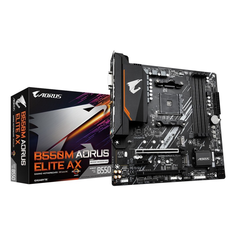 GIGABYTE B550M AORUS ELITE AX Carte mère - Processeurs AMD Ryzen 5000, VRM 5+3 phases, jusqu'à 4733 MHz DDR4, 1xPCIe 4.0 +