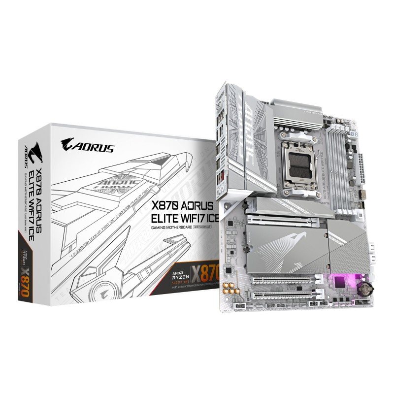 GIGABYTE X870 AORUS ELITE WIFI7 ICE Carte Mère - Prend en charge les processeurs AMD Ryzen 9000, 16+2+2 phases VRM numérique,