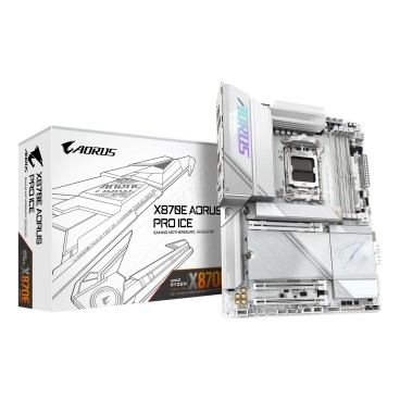 GIGABYTE X870E AORUS PRO ICE Carte Mère - Prend en charge les processeurs AMD Ryzen 9000, 16+2+2 Phases VRM Digital, jusqu'à