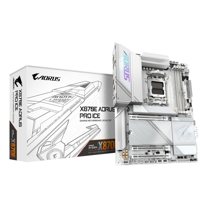 GIGABYTE X870E AORUS PRO ICE Carte Mère - Prend en charge les processeurs AMD Ryzen 9000, 16+2+2 Phases VRM Digital, jusqu'à