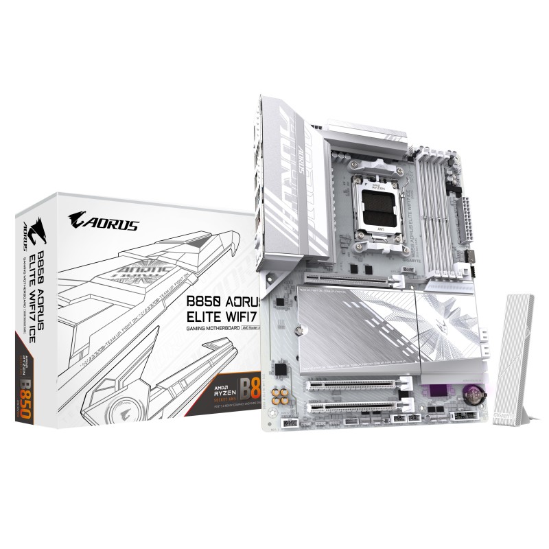 GIGABYTE B850 AORUS ELITE WIFI7 ICE Carte Mère - AMD Ryzen 9000 Series CPUs, VRM numérique 14+2+2 phases, jusqu'à 8200MHz DDR5