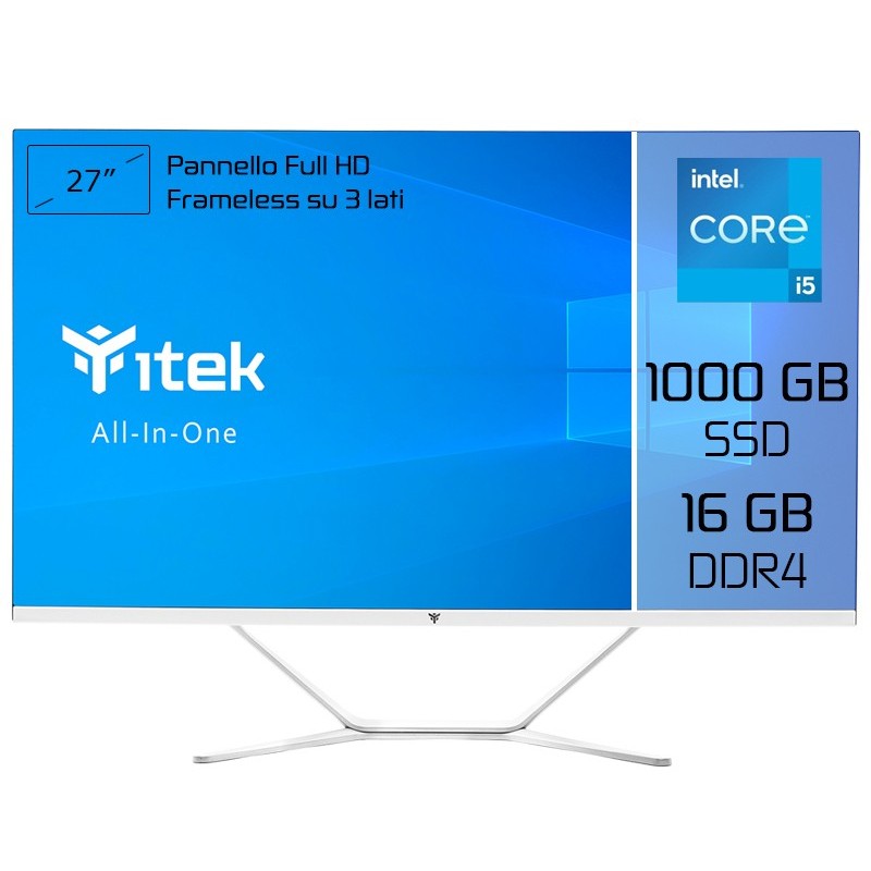 itek ITPCOAW27I516G10S PC tout en un station de travail Intel® Core™ i5 i5-11400 68,6 cm (27") 1920 x 1080 pixels PC All-in-One