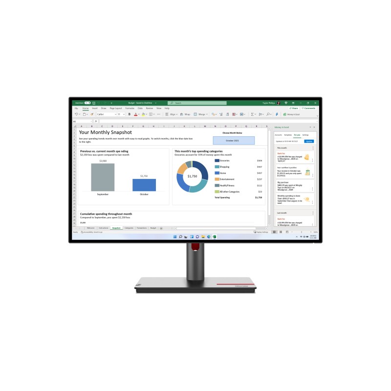 Lenovo ThinkVision P27h-30 LED display 68,6 cm (27") 2560 x 1440 pixels Quad HD LCD Noir