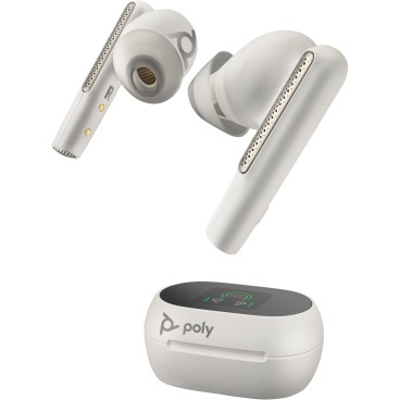 POLY Écouteurs sable blanc Voyager Free 60 + UC M + adaptateur USB-C BT700 + étui de charge avec écran tactile