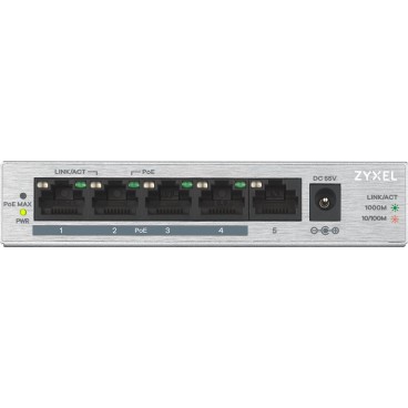 Zyxel GS1005HP Non-géré Gigabit Ethernet (10 100 1000) Connexion Ethernet, supportant l'alimentation via ce port (PoE) Argent