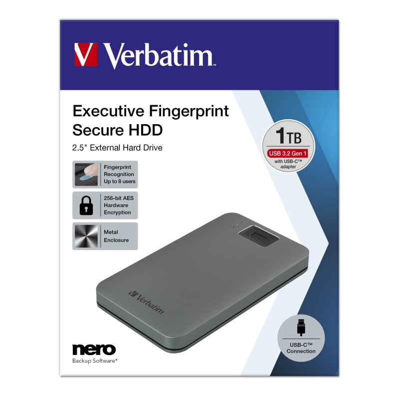 Verbatim 53652 disque dur externe 1 To 5400 tr min 2.5" USB Type-C 3.2 Gen 1 (3.1 Gen 1) Gris