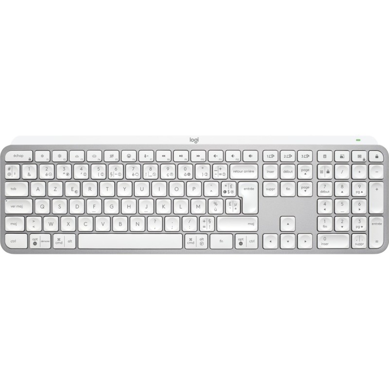 Logitech MX Keys S clavier Universel RF sans fil + Bluetooth AZERTY Français Aluminium, Blanc