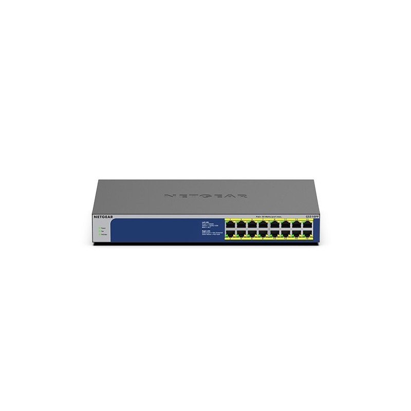 NETGEAR GS516PP Non-géré Gigabit Ethernet (10 100 1000) Connexion Ethernet, supportant l'alimentation via ce port (PoE) Bleu,